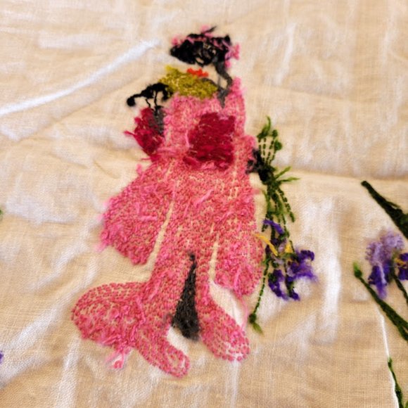 Vintage 1972 Embroidery Handmade Asian Lady Geisha Iris Slow Stitch Cottagecore - Picture 8 of 14